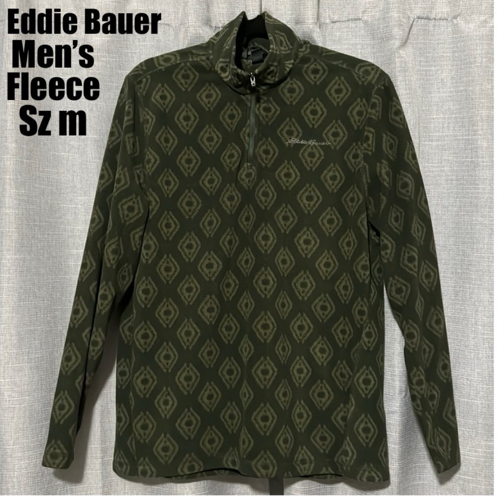 Men’s Eddie Bauer 1/4 Zip Fleece-Sz M-Olive Green Pattern-EUC